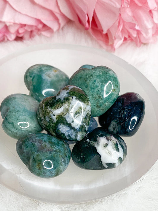 Mini Moss Agate Puffy Heart