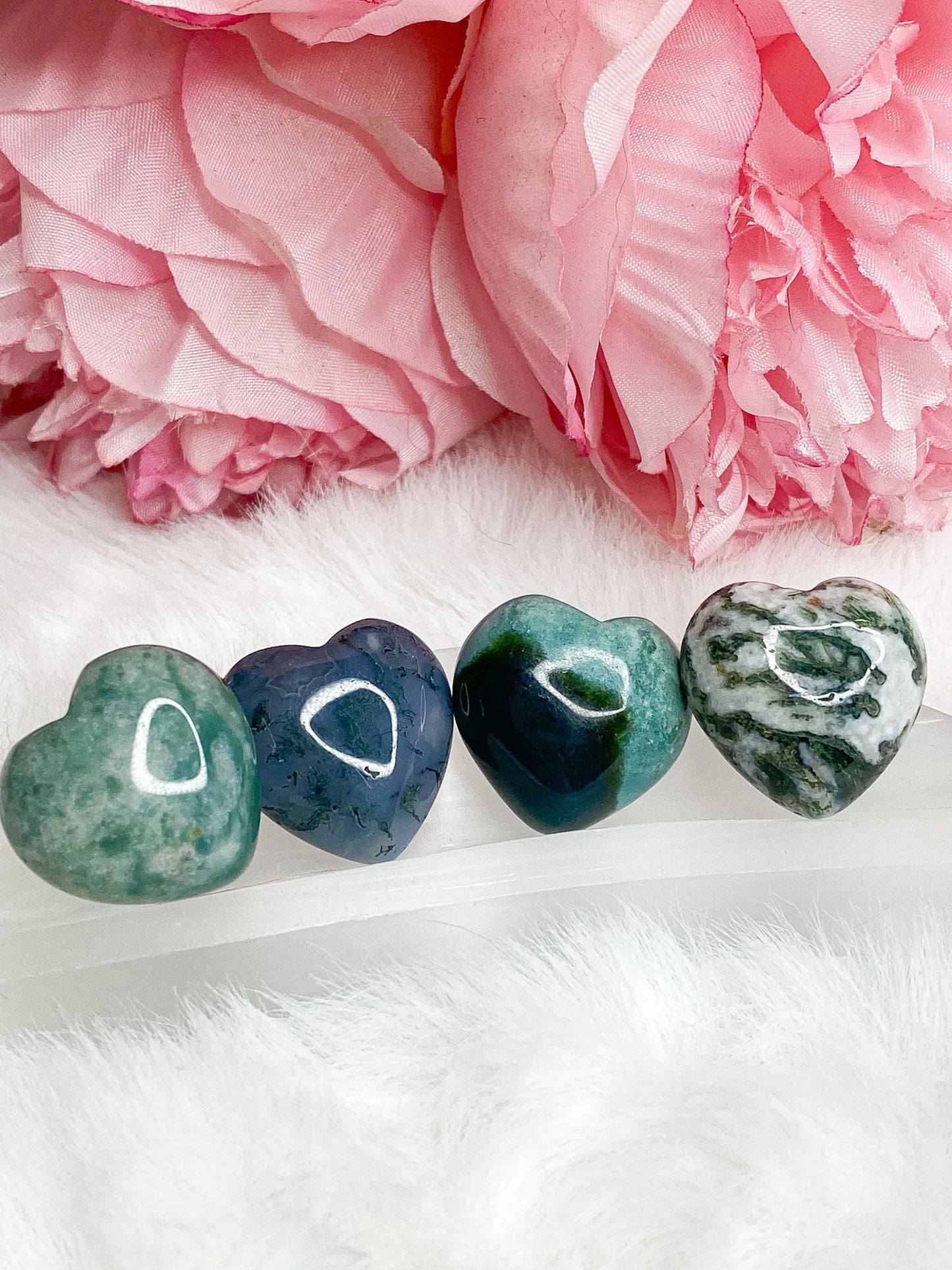 Mini Moss Agate Puffy Heart