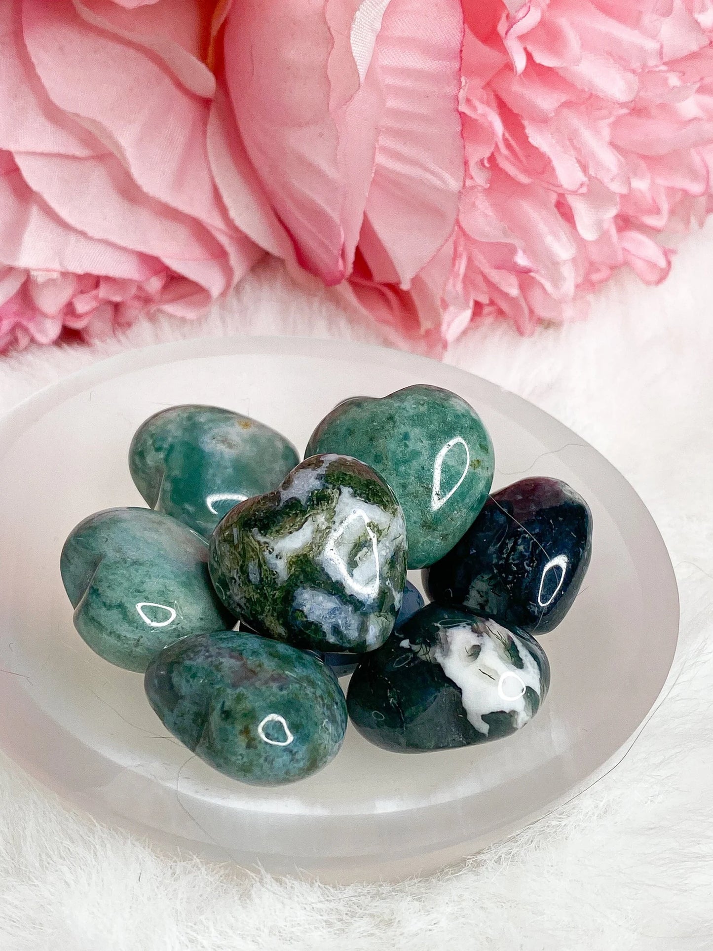 Mini Moss Agate Puffy Heart